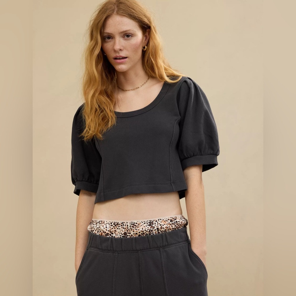 AERIE Ribbed Short Sleeve Sweatshirt